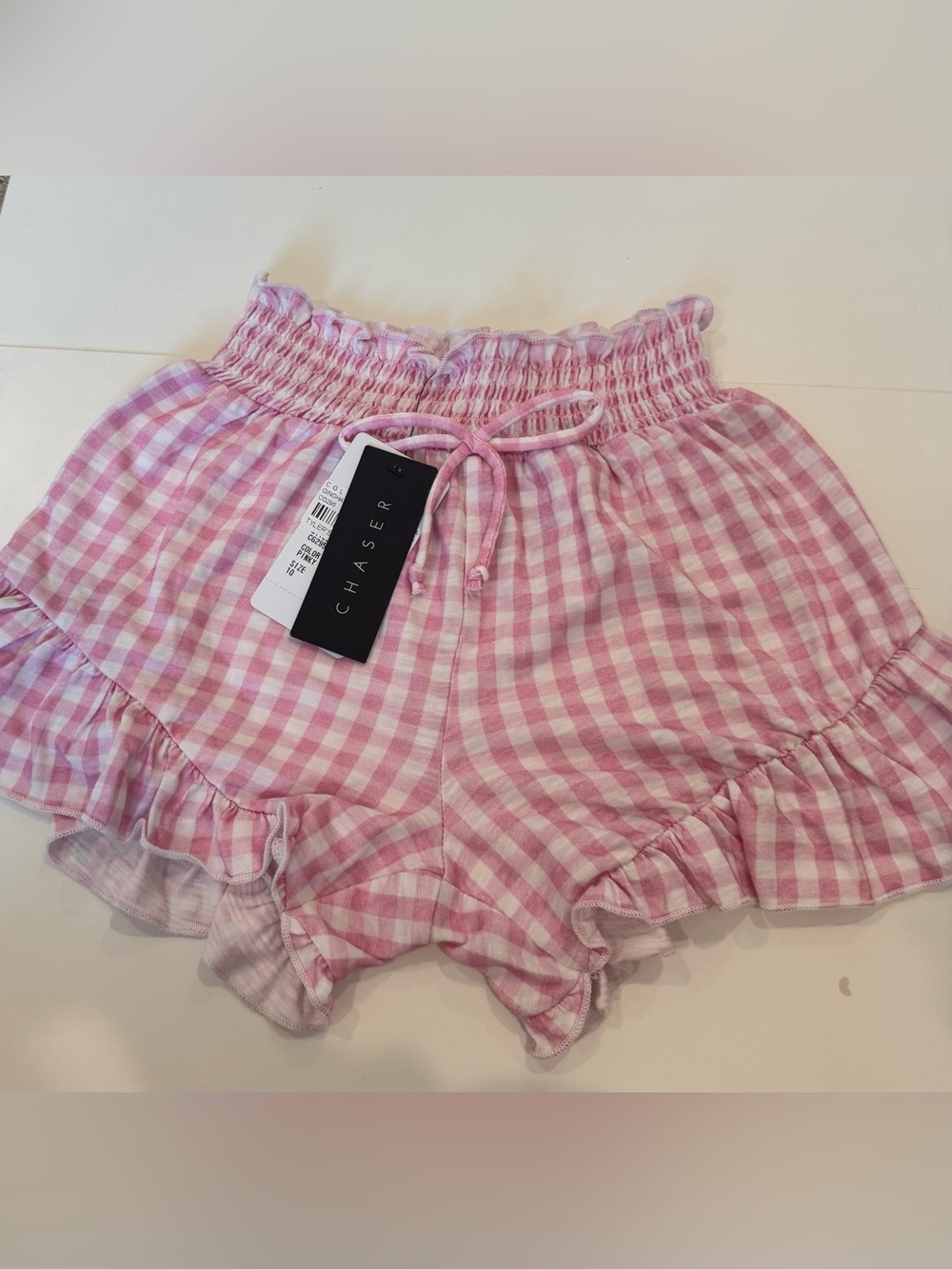 Chaser Pink Gingham High-Waist Ruffle Shorts